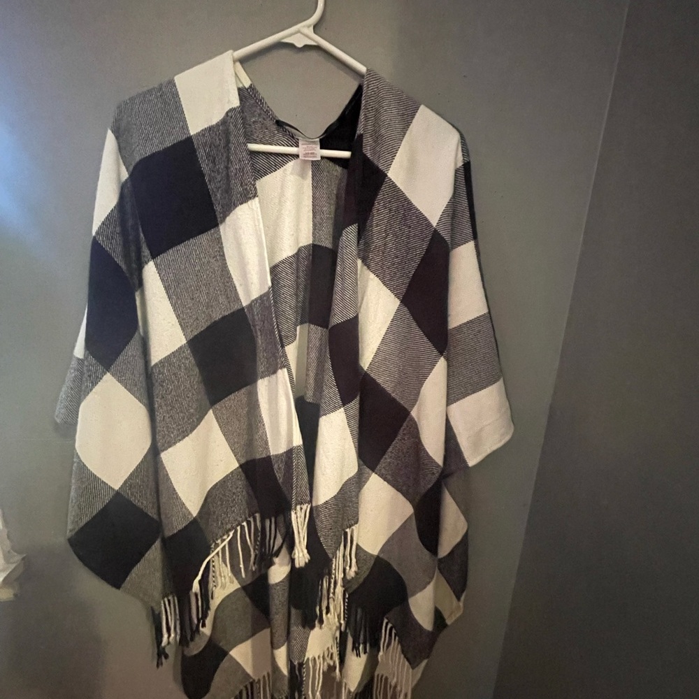 Black and White Plaid Poncho